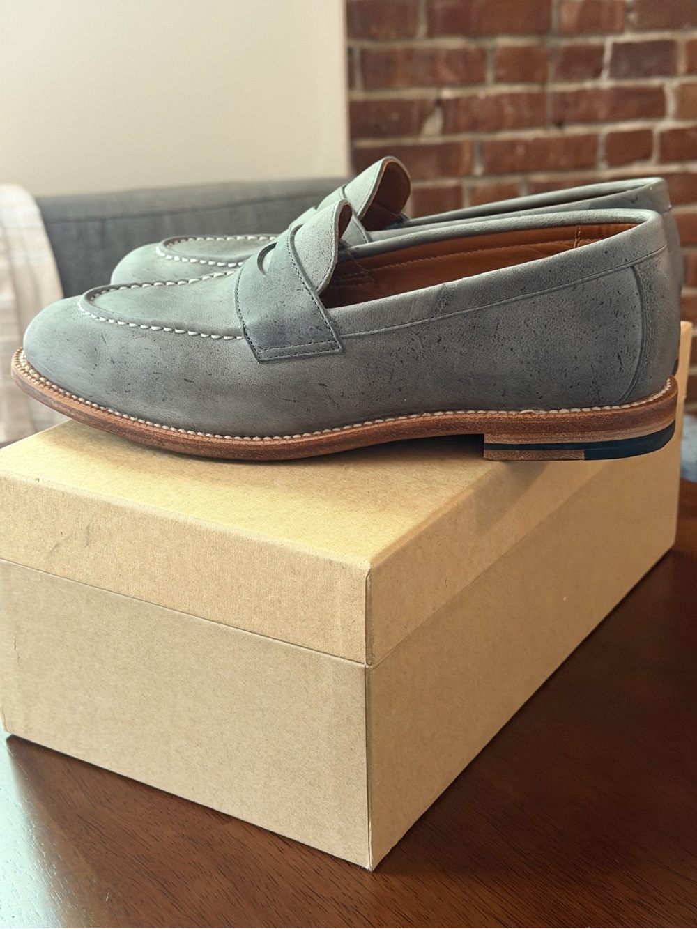 Grant Stone Traveler Penny Loafer in Storm Kudu - Picture 2 of 6